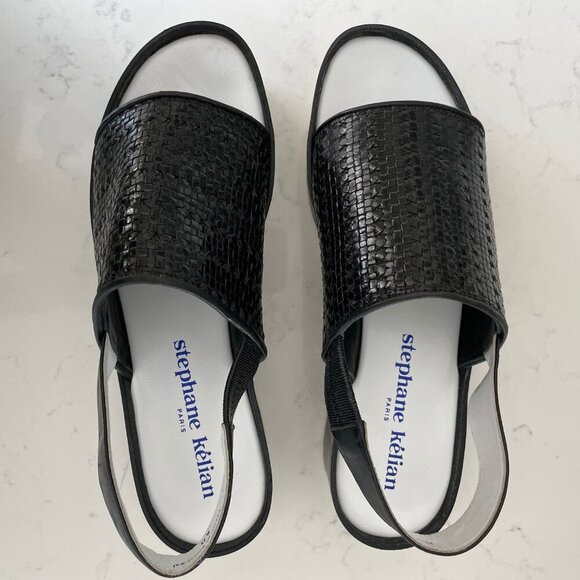 Stephane Kelian Paris Woven Sling Back Platform Sandals Black + White Sz 40 - Picture 12 of 13